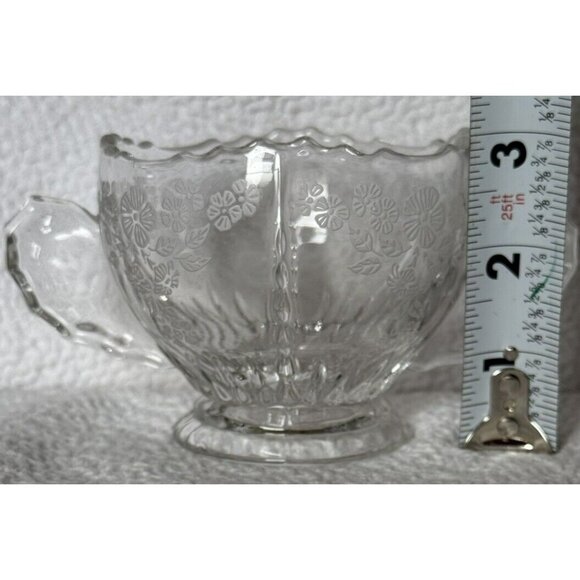 New Martinsville Glass Creamer Sugar Bowl Set Etched Flower Basket Wing Handles - Picture 9 of 13